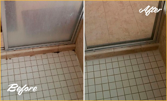 Before and After Picture of a Bathroom Caulking on the Floor Joints