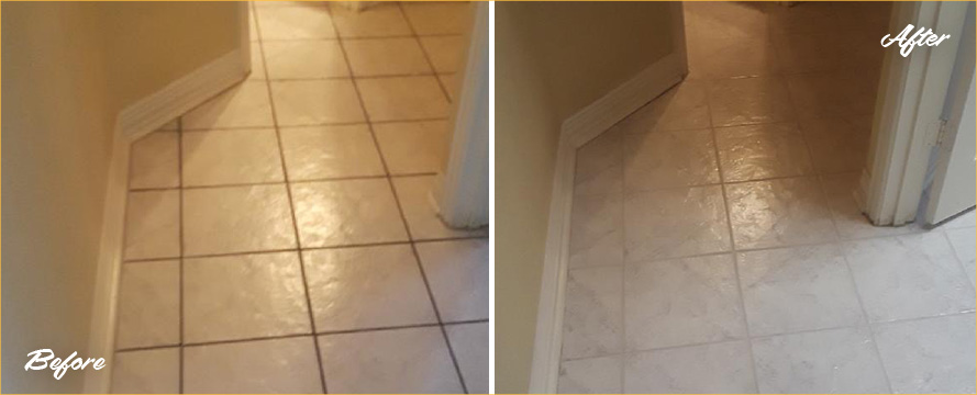Tile Floor Before and After a Grout Sealing in Merritt Island
