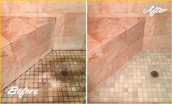 Before and After Picture of a Shower Cleaned and Restored to Look Like New