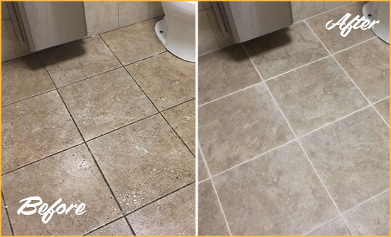 Before and After Picture of a West Melbourne Restroom Tile and Grout Cleaned to Remove Soil