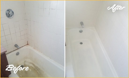Before and After Picture of a Grant-Valkaria Bathtub Caulked to Repair Cracks