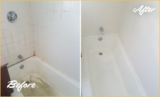 Before and After Picture of a Cocoa Beach Bathtub Caulked to Repair Cracks