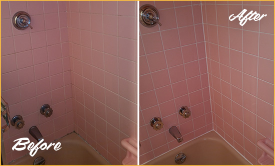 Before and After Picture of a Viera West Bathtub Caulked to Eliminate Mold