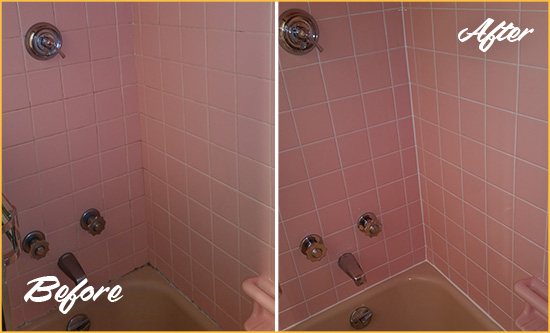 Before and After Picture of a Palm Shores Bathtub Caulked to Eliminate Mold