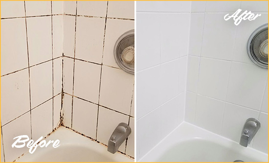 Before and After Picture of a Cape Canaveral Tub Caulked to Remove and Avoid Mold