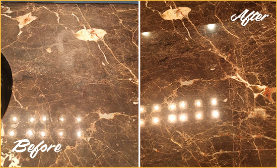 Before and After Picture of a Titusville Marble Stone Countertop Polished to Eliminate Stains