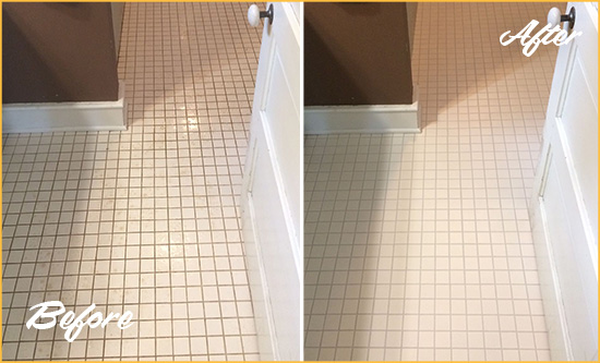 Before and After Picture of a Palm Shores Bathroom Floor Sealed to Protect Against Liquids and Foot Traffic