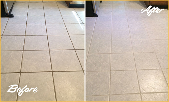 Before and After Picture of a Rockledge Kitchen Ceramic Floor Sealed to Protect From Dirt and Spills