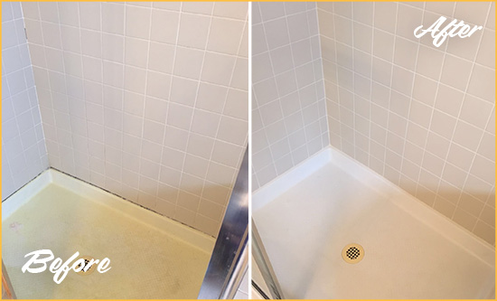 Before and After Picture of a Satellite Beach Shower Sealed to Remove and Protect Against Mold