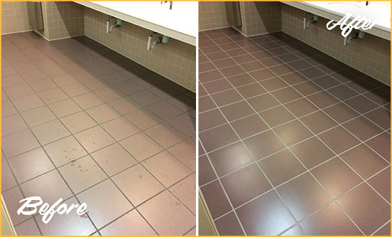 Before and After Picture of a St. Cloud Restroom Sealed to Help Protect Against Scratches