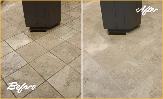 Before and After Picture of a Merritt Island Kitchen Floor Grout Sealed to Remove Stains