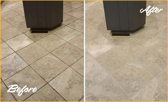 Before and After Picture of a Micco Kitchen Floor Cleaned to Remove Stains