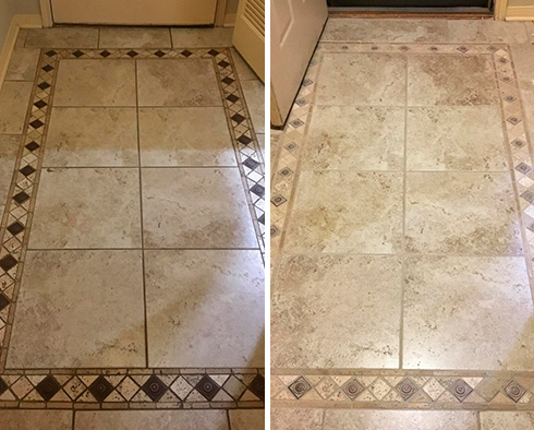 Floor Before and After a Grout Cleaning in Melbourne, FL