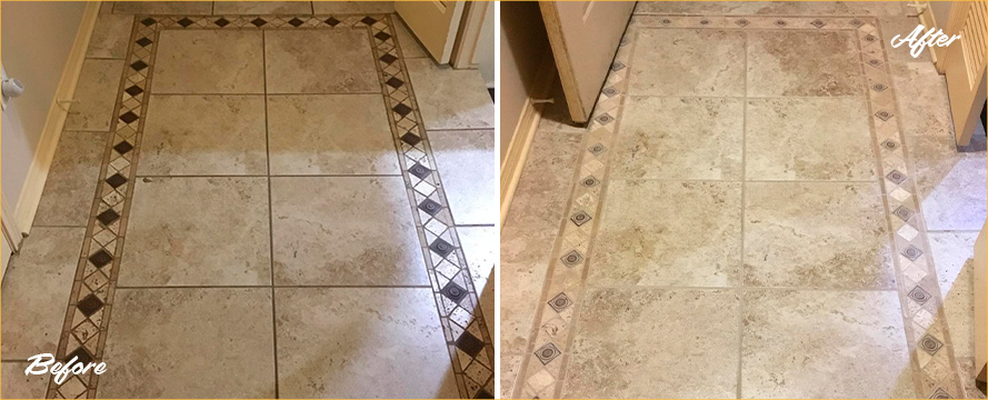 Floor Before and After a Remarkable Grout Cleaning in Melbourne, FL