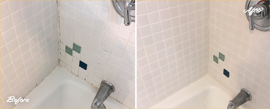 Shower Before and After a Service from Our Tile and Grout Cleaners in Indialantic