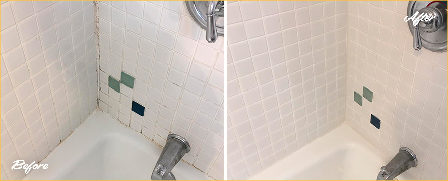 Shower Before and After a Service from Our Tile and Grout Cleaners in Indialantic