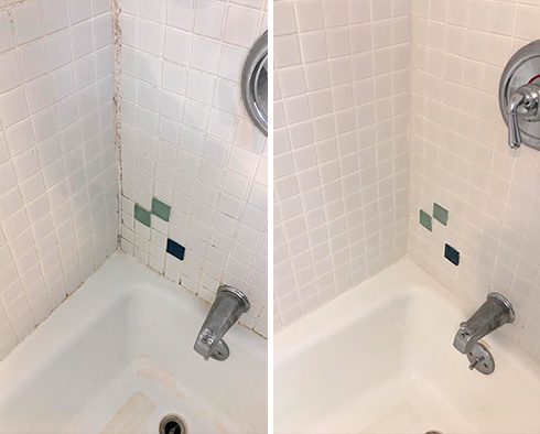 Shower Before and After a Service from Our Tile and Grout Cleaners in Indialantic