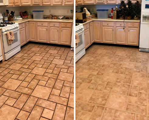 Kitchen Floor Before and After a Grout Cleaning in Cocoa