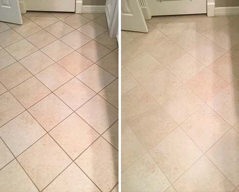 Tile Floor Before and After a Grout Cleaning in Palm Bay