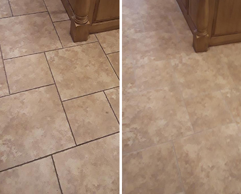 Tile Floor Before and After a Grout Cleaning in Viera West
