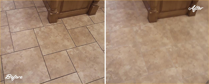 Tile Floor Before and After a Grout Cleaning in Viera West