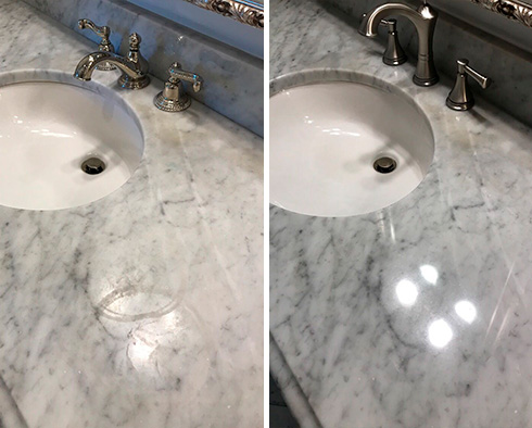 Marble Countertop Before and After a Stone Polishing in Titusville