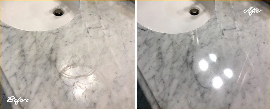 Marble Countertop Before and After a Stone Polishing in Titusville