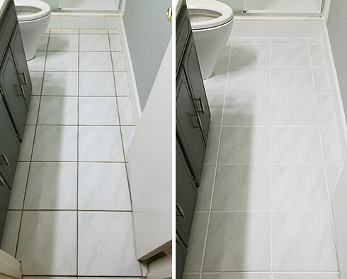 Bathroom Before and After a Grout Cleaning in Titusville, FL