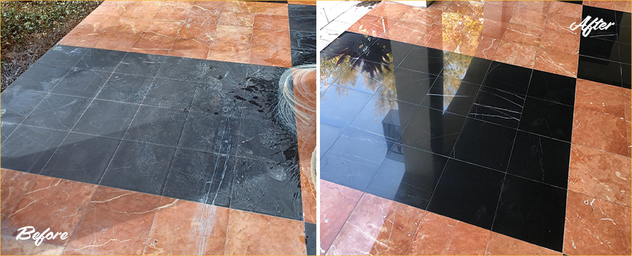 Patio Floor Before and After a Stone Polishing in Palm Bay