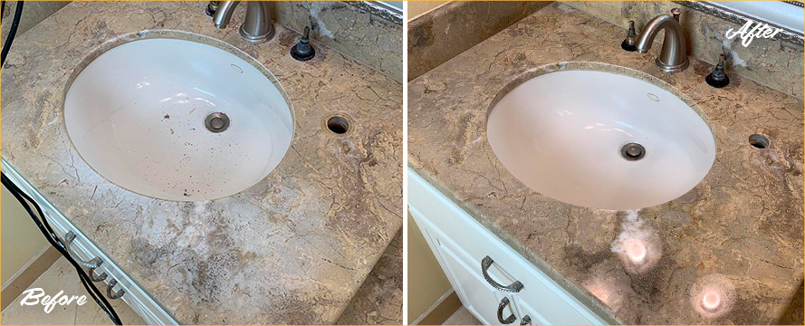 Marble Countertop Before and After a Stone Honing in Titusville