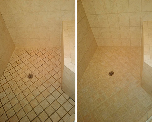 Shower Before and After a Service from Our Tile and Grout Cleaners in Cape Canaveral