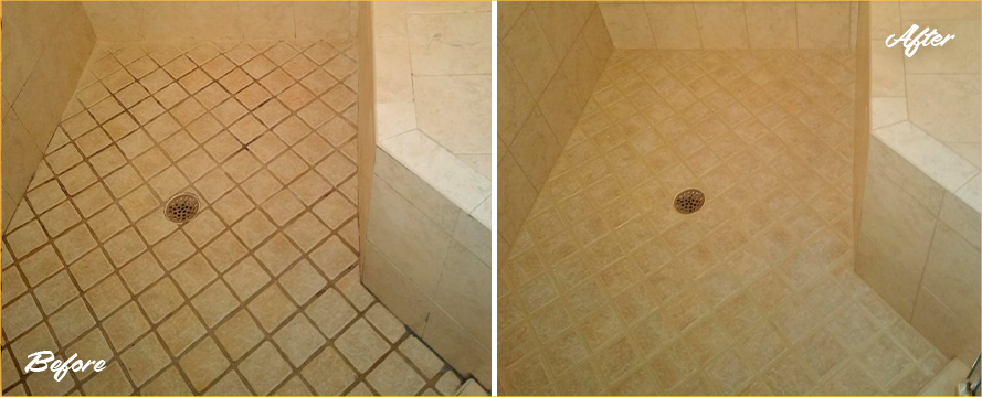 Shower Before and After a Service from Our Tile and Grout Cleaners in Cape Canaveral