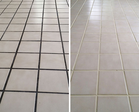 Tile Floor Before and After a Grout Cleaning in Titusville
