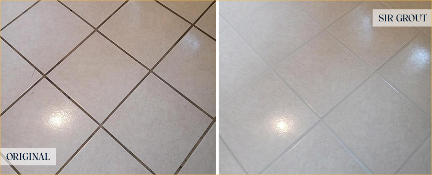 Living Room Floor Before and After a Grout Cleaning in Indialantic