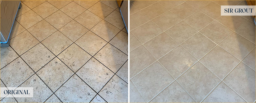 Kitchen Floor Before and After a Service from Our Tile and Grout Cleaners in Palm Bay