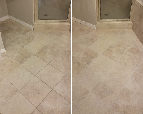 Bathroom Floor Before and After a Tile Cleaning in Melbourne Beach