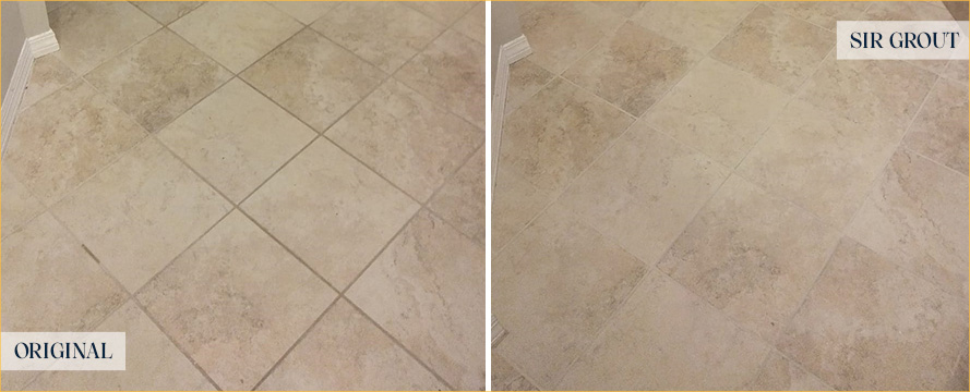 Bathroom Floor Before and After a Tile Cleaning in Melbourne Beach
