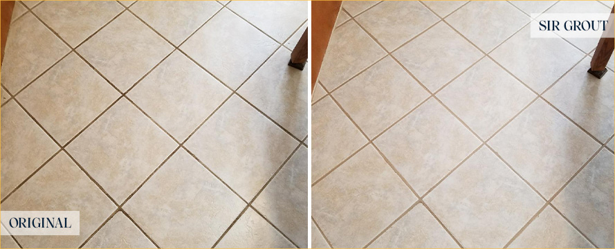 Tile Floor Before and After a Grout Cleaning in Melbourne