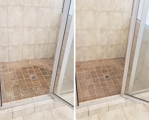 Shower Stall Before and After a Stone Cleaning in Micco