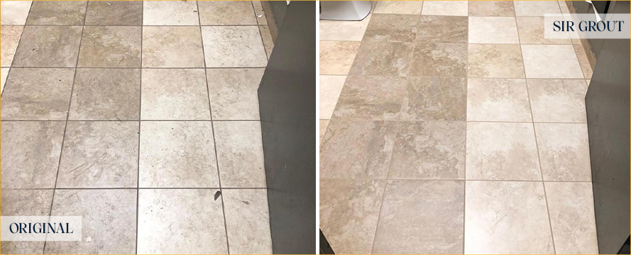Bathroom Floor Before and After a Service from Our Tile and Grout Cleaners in Melbourne Beach