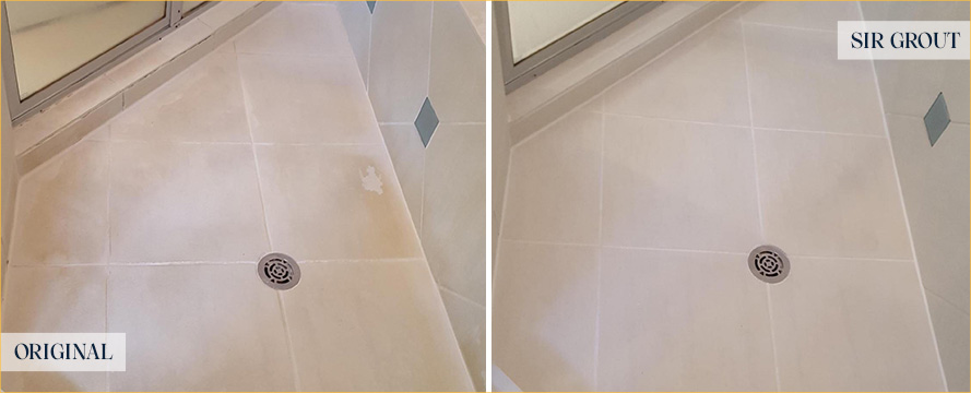 Shower Floor Before and After a Tile Cleaning in Satellite Beach