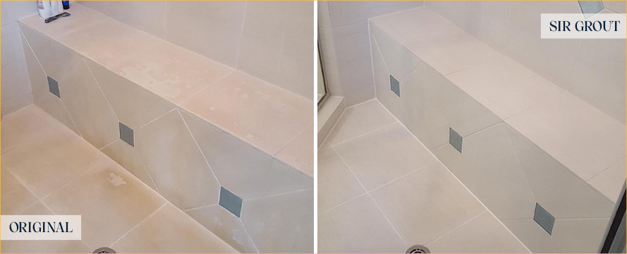 Shower Seams Before and After a Tile Cleaning in Satellite Beach
