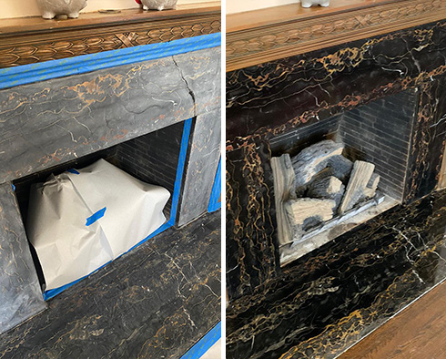 Marble Fireplace Before and After a Stone Polishing in Palm Bay