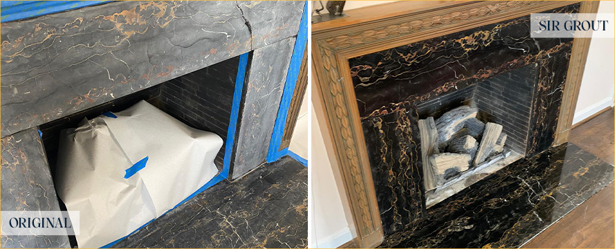 Marble Fireplace Before and After a Stone Polishing in Palm Bay