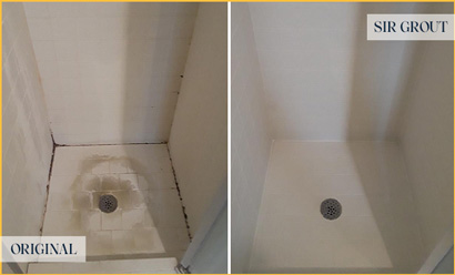 Shower Stall Before and After a Tile Cleaning in Satellite Beach