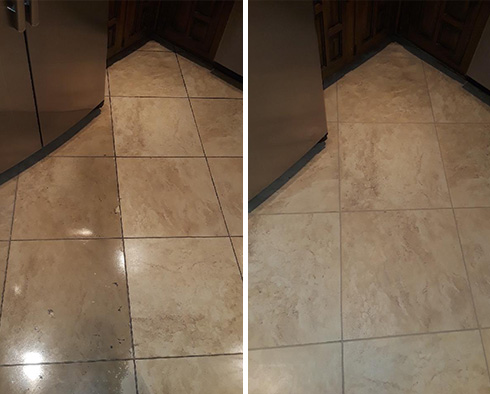 Kitchen Floor Before and After a Tile Cleaning in Satellite Beach