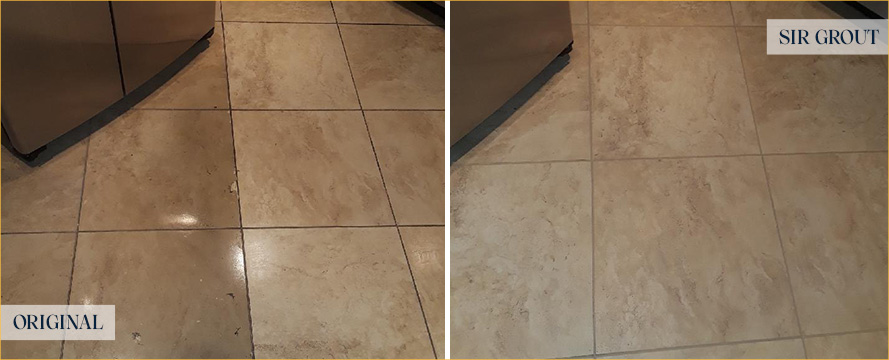 Kitchen Floor Before and After a Tile Cleaning in Satellite Beach