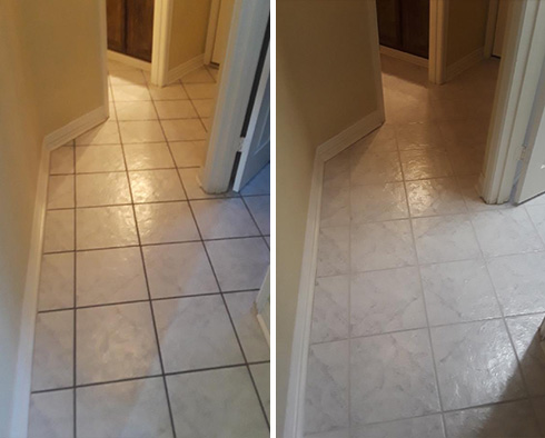 Tile Floor Before and After a Grout Sealing in Cocoa