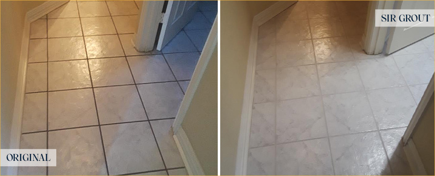 Tile Floor Before and After a Grout Sealing in Cocoa
