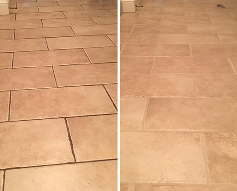 Mudroom Floor Before and After a Service from Our Tile and Grout Cleaners in Merritt Island